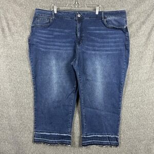 BloomChic Jeans Womens 28 Blue High Rise Capri Distressed Fringe Stretch Denim